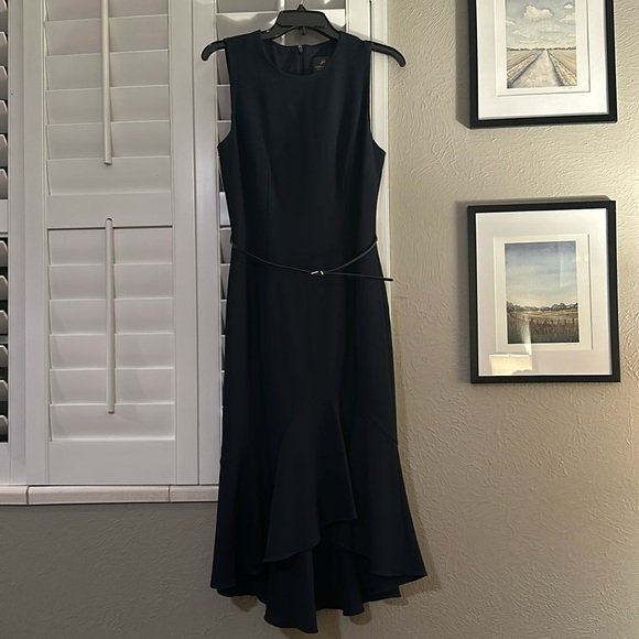 Adrianna Papell Navy Belted Trumpet Dress - Picture 2 of 6